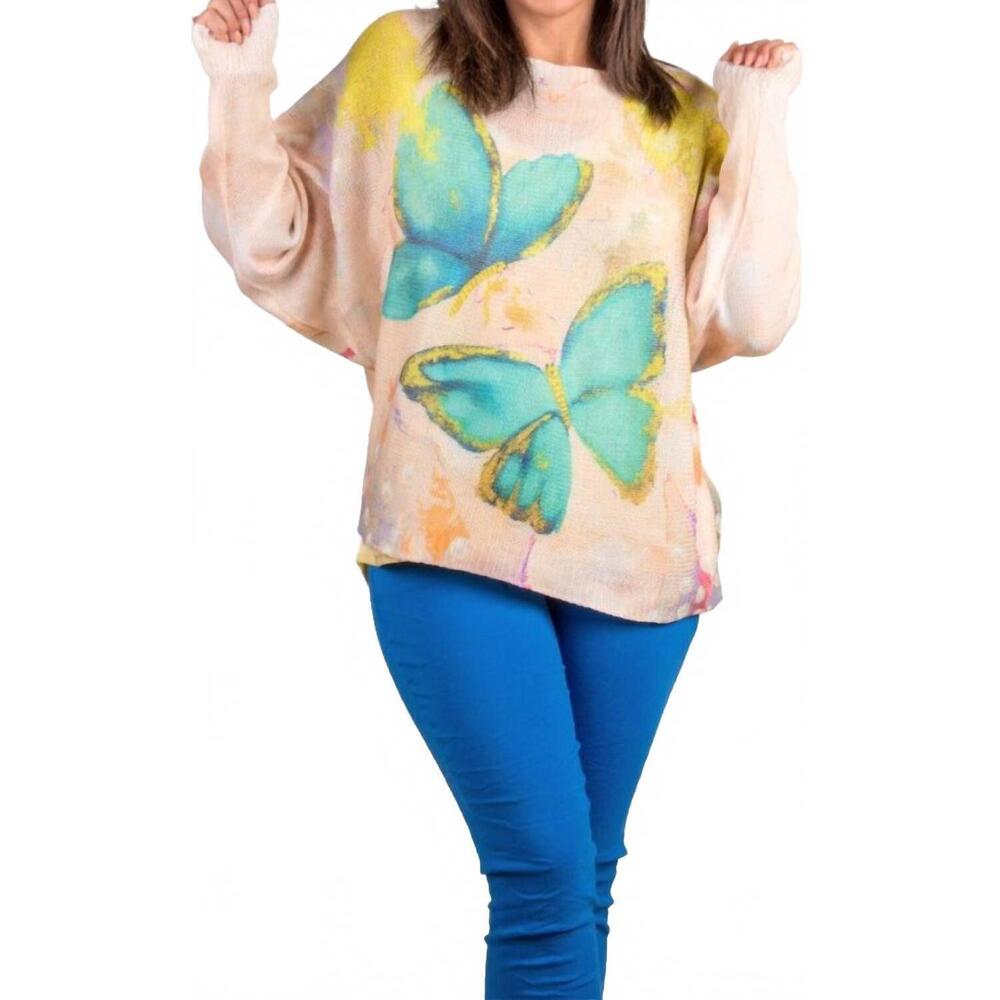 NEW GIGI MODA daria batwing sweater with butterfly print in beige